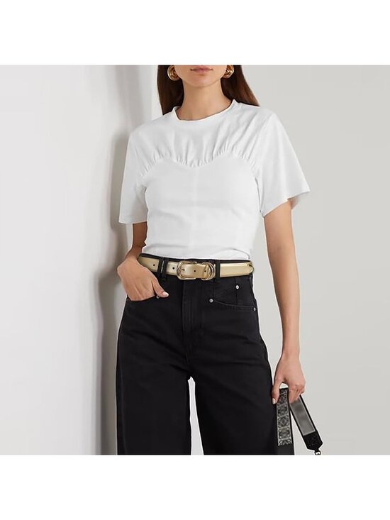 Women Gold Leather Dress Belt For Jeans Pants Fashion With Classic Gold Buckle main image 5